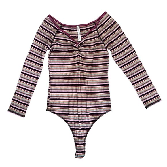 Free People Intimately Put A Stripe On It Thong Bodysuit Long Sleeve X-Small - Picture 2 of 10